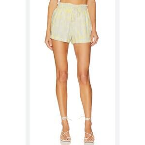 Bella Dahl Yellow White Linen Ruffle Waist Short in Layered Spots Print L NEW